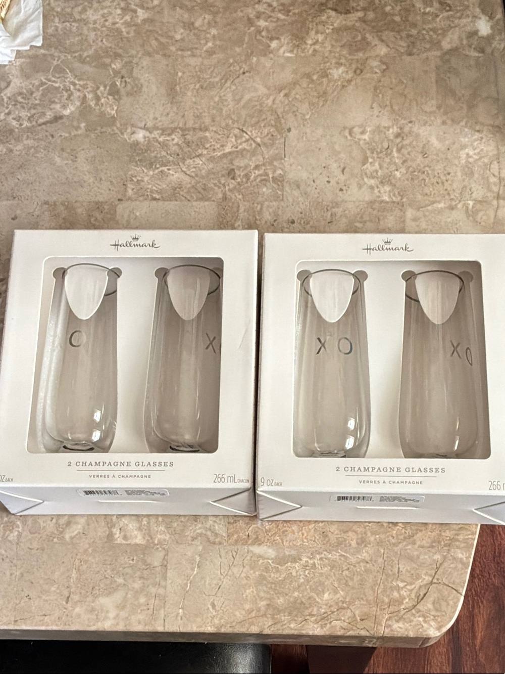 Hallmark Gray Champagne Glasses Set with XO Design - 2 Pair